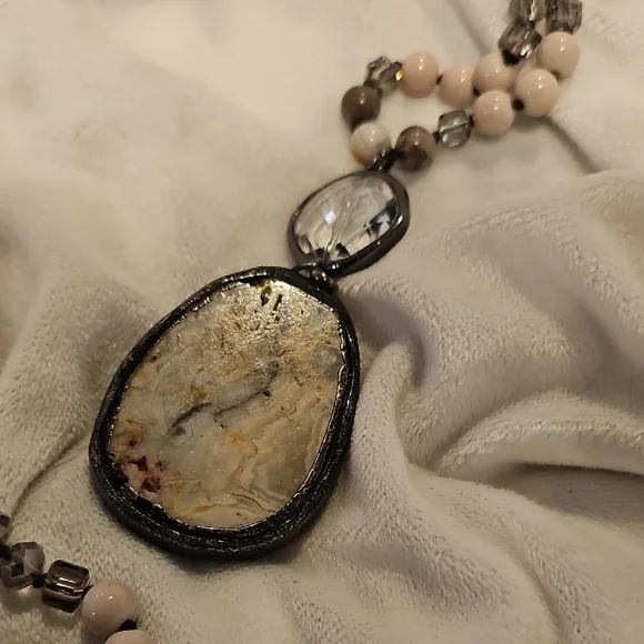 Natural Stone Necklace with Cream and Brown Accents Hand Crafted - Picture 5 of 6